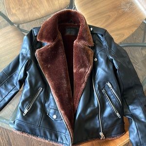 Blank NYC brand vegan leather fur lined biker jacket.